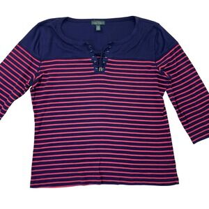 Ralph Lauren Jeans Co. Striped Lace-Up Top 3/4 Sleeve Casual Shirt‎ XL